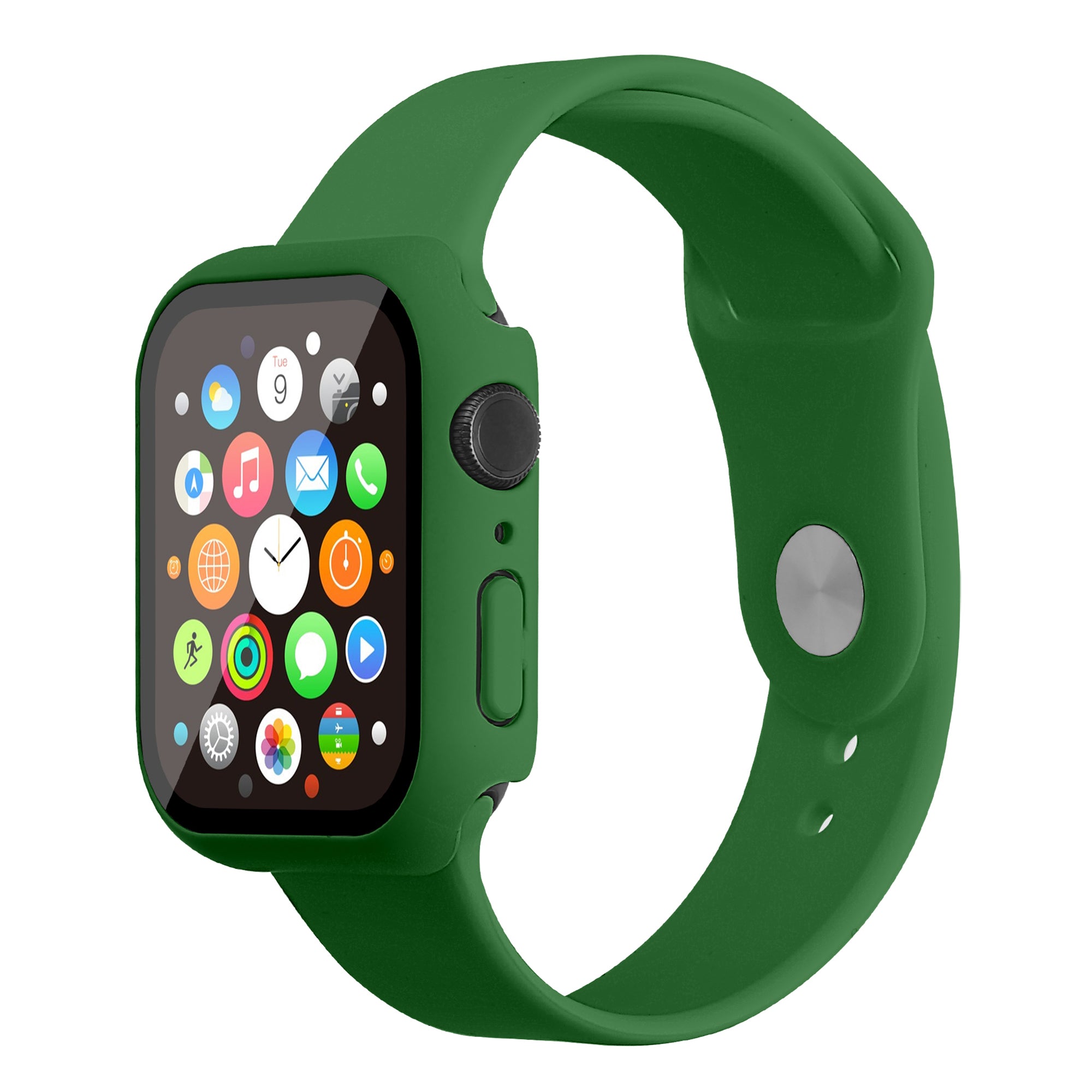 For Apple Watch Series 7 45mm Soft Silicone Watch Band+Hard PC Watch Cover with Tempered Glass Film Size M L For Apple Watch Series 7 45mm Soft Silicone Watch Band+Hard PC Watch Cover with Tempered Glass Film Size M L